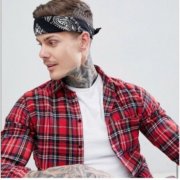 Bandanas Pack of 5 Black Paisley Classic Style Unisex Hair Wrist Accessory Biker - Picture 1 of 15